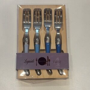 Laguiole Silver and Blue Cake Fork Set